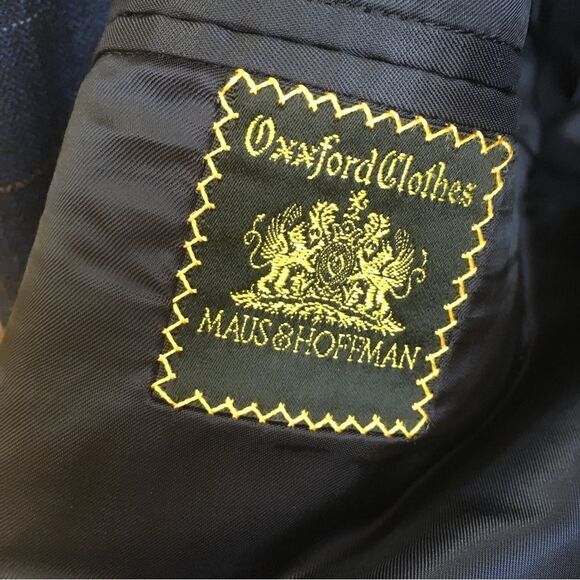 VINTAGE OXXFORD CLOTHES 100% WOOL BLAZER IN NAVY‎ BLUE WINDOWPANE PRINT - Picture 5 of 7